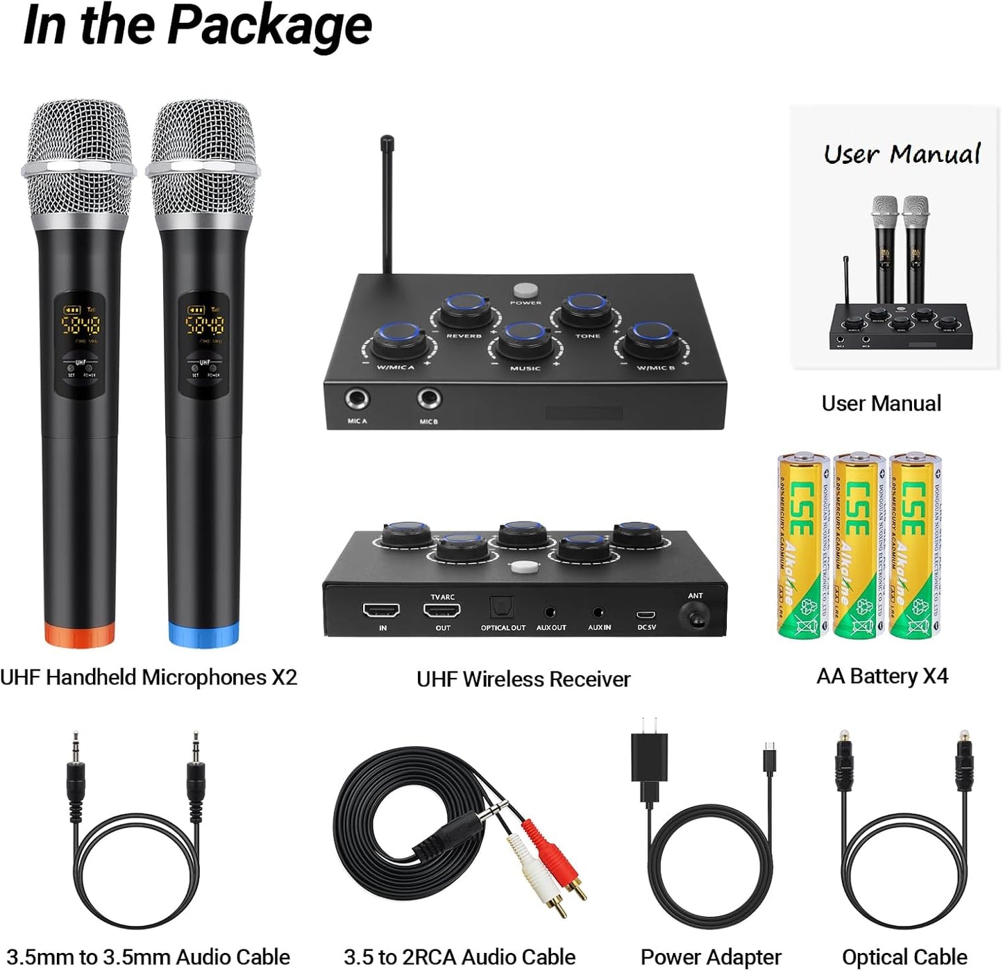 Karaoke Microphone Wireless System, Portable Karaoke Microphone Mixer System Wit