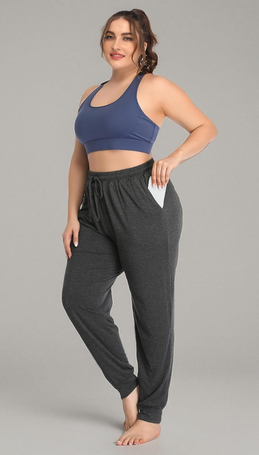 Women's Plus Size Casual Lounge Yoga Pants - Comfortable Relaxed Joggers with Drawstring and Pockets