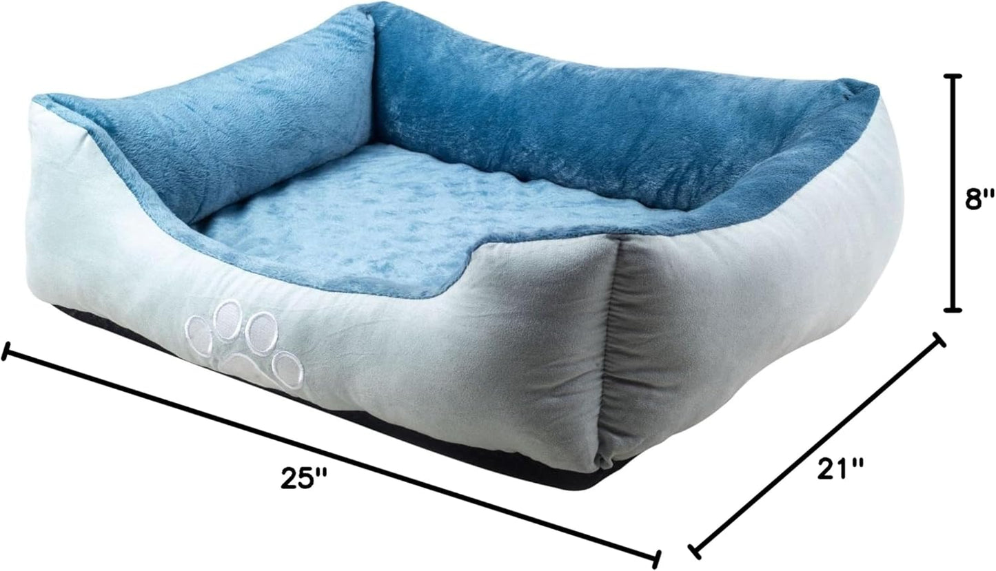 Orthopedic Rectangle Bolster Pet Bed for Dogs, Medium 25x21 Inches, Blue with Orthopedic Insert by (HCT-ORT-BLUE)