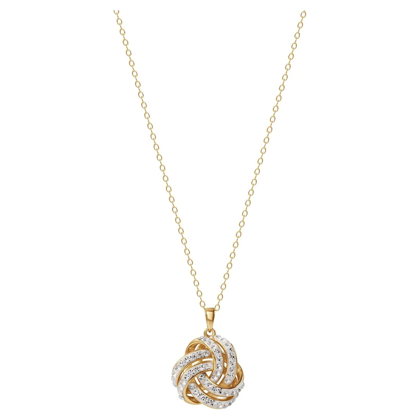 Exquisite 18K Gold Love Knot Pendant & Earring Set with Sparkling Crystals