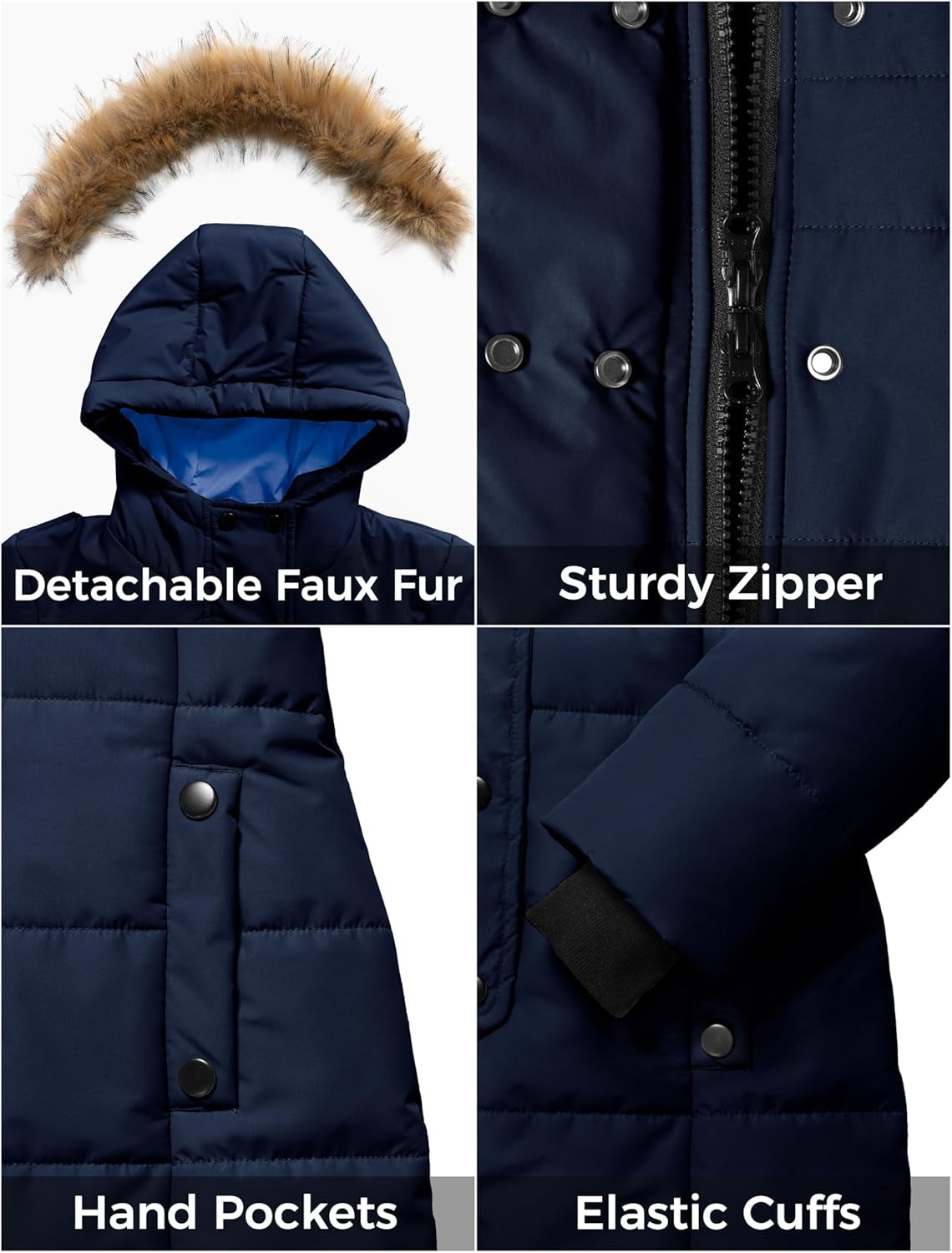 Girls' Waterproof Long Winter Coat Parka Puffer Jacket
