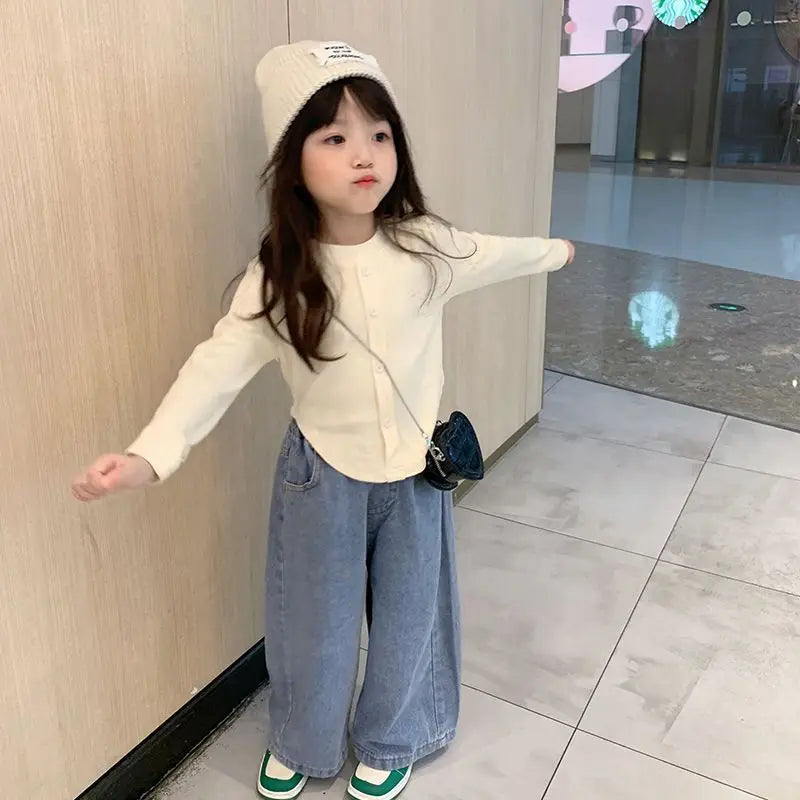 Kids Clothes Autumn Girls Sets Girls Baby Clothes Korean Style Bottoming Shirts Casual Jeans Girls Wide Leg Pants Girls Tops