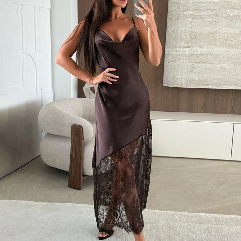 Fashion 2026 Early Spring Series New Women's Casual Style Dress Lace Hollow Strap Solid Color Elegant Dress