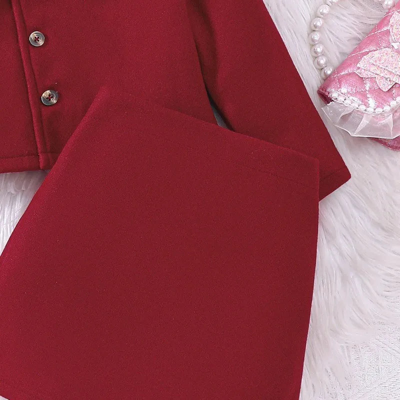 Children's Clothing sets For Kids Girls Red Bow Top & Skirt Autumn & Winter Outfit Daily Casual Girl's Suit 2-7 years old