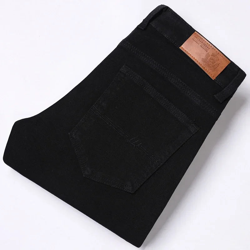 White Jeans Men's Fashion Straight Elastic Cotton Denim Pants Spring Autumn All-match Business Casual Trousers Male Clothes