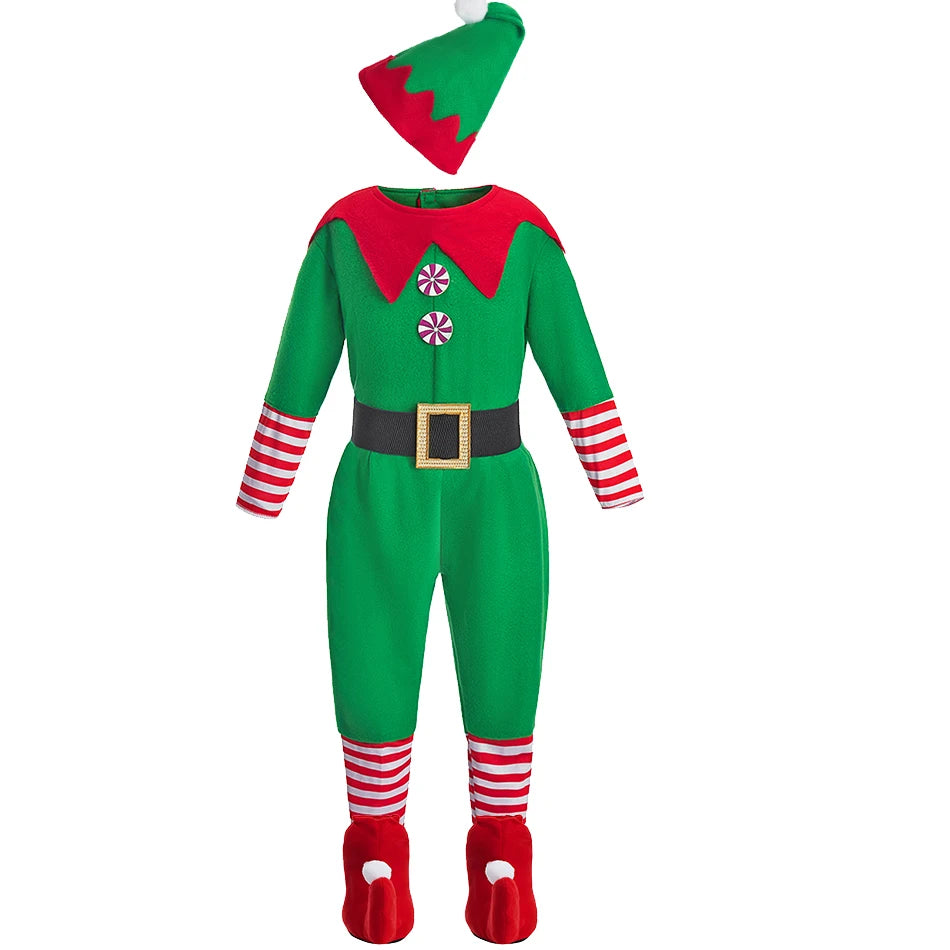 Kids Adult Christmas Clothing Set Kids Tops Pants Hat Belt Children Xmas Clothes Baby Boy Girl Birthday Outfit Elves Costume