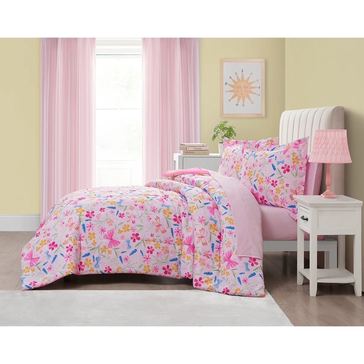 Pink Wildflower 7-Piece Bedding Set for Girls - Full Size