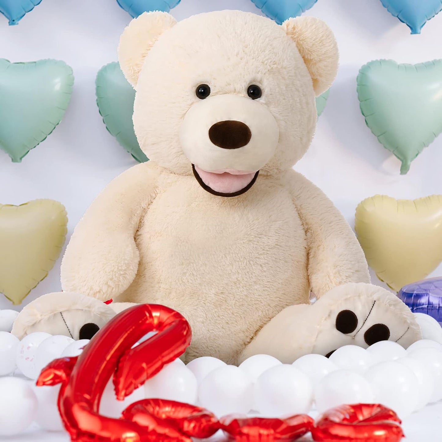 39-Inch Giant Teddy Bear - Plush Stuffed Animal with Large Footprints, Ideal Gift for Kids, Beige