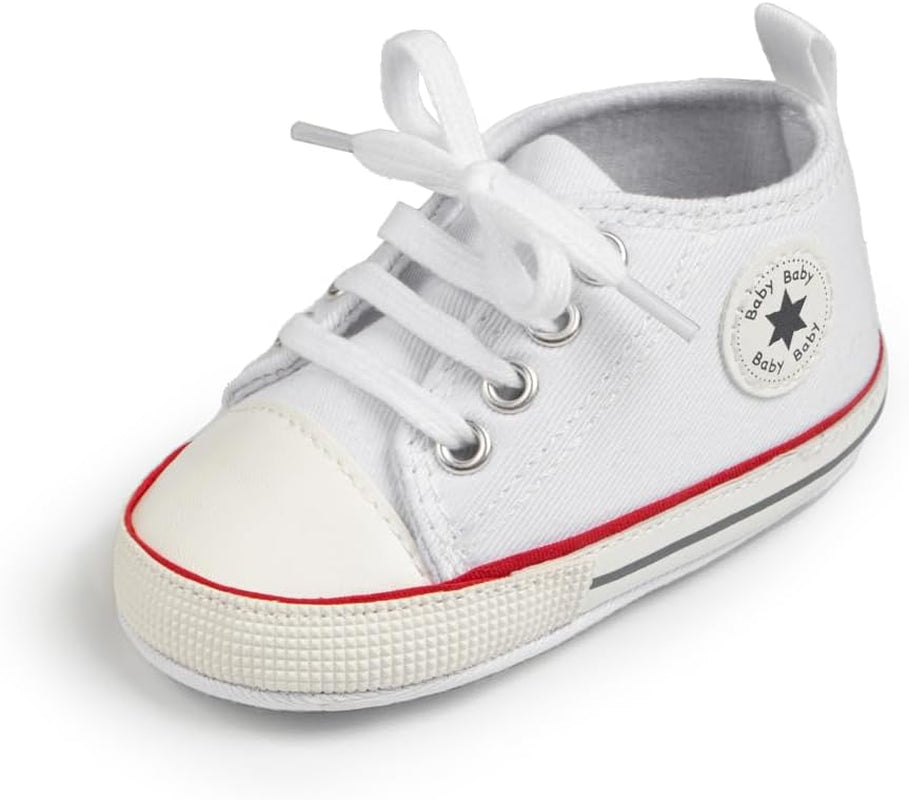 Unisex Baby Boy Girl Canvas Sneaker Soft Sole Infant Lace up Newborn Ankle Toddler First Walkers Crib Shoes