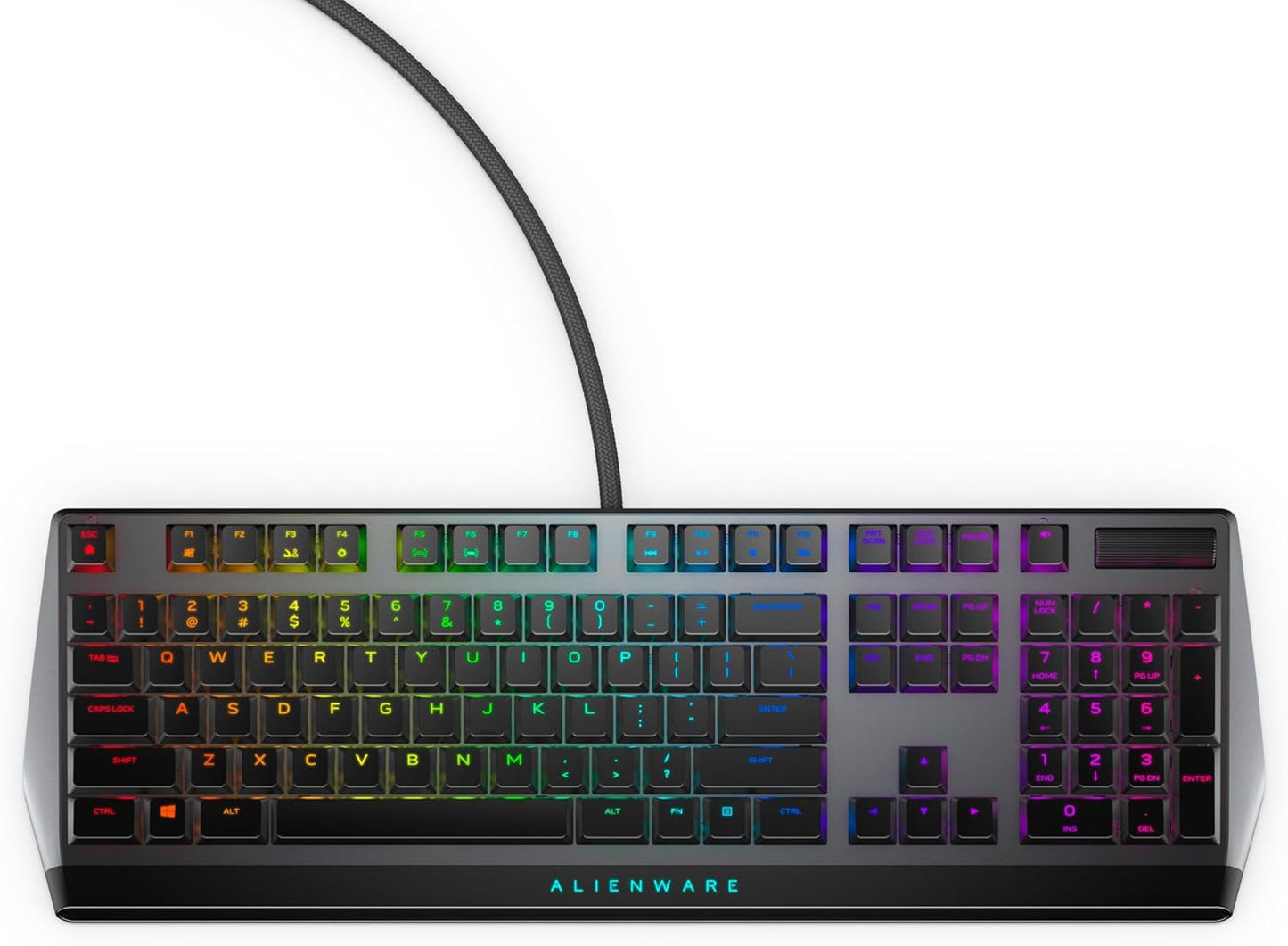 AW510K Low-Profile RGB Gaming Keyboard with Per-Key RGB LED Backlighting, Media Controls, USB Passthrough, and Cherry MX Low Profile Red Switches