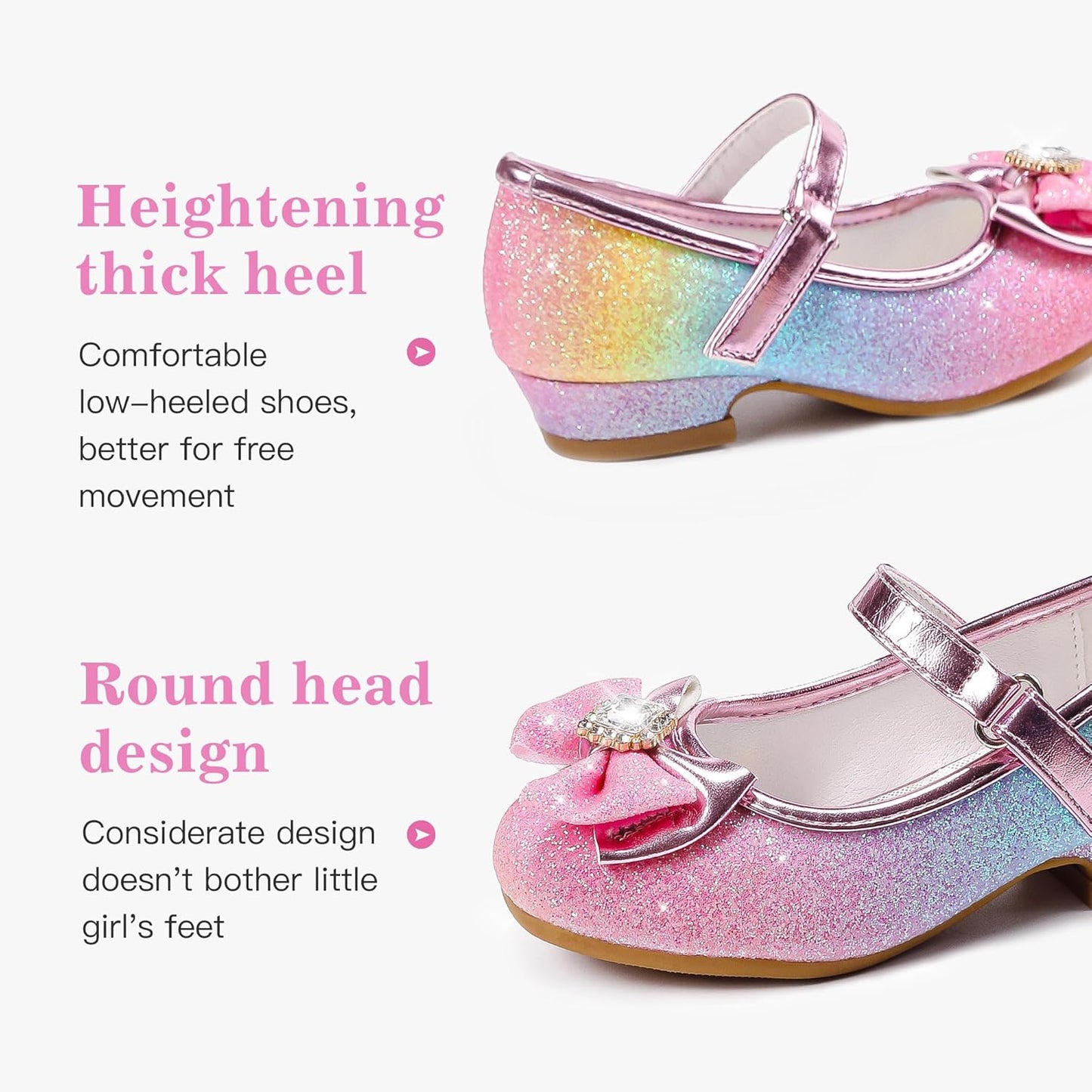 Girls' Mary Jane Dress Shoes - Glitter Heels for Weddings and Special Occasions