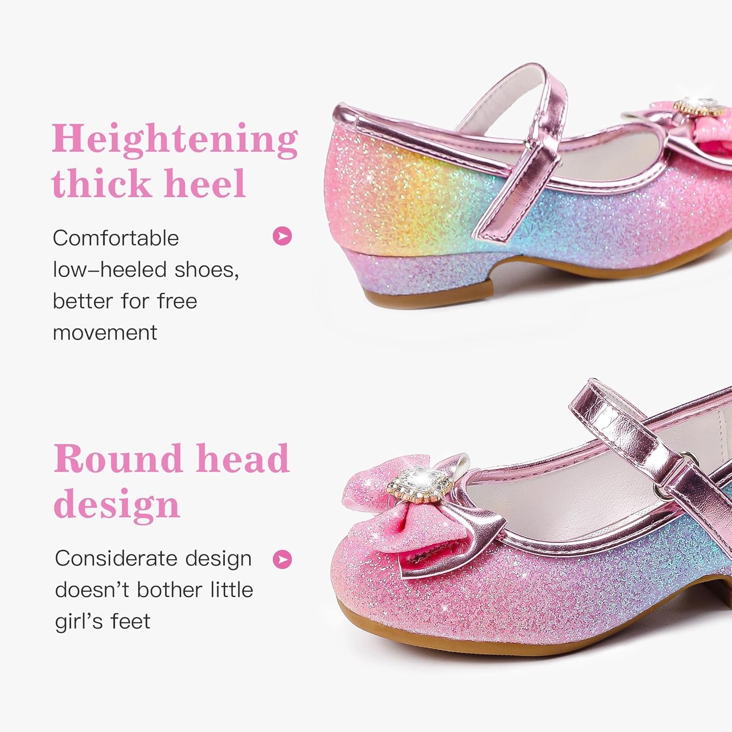 Girls' Mary Jane Dress Shoes - Glitter Heels for Weddings and Special Occasions