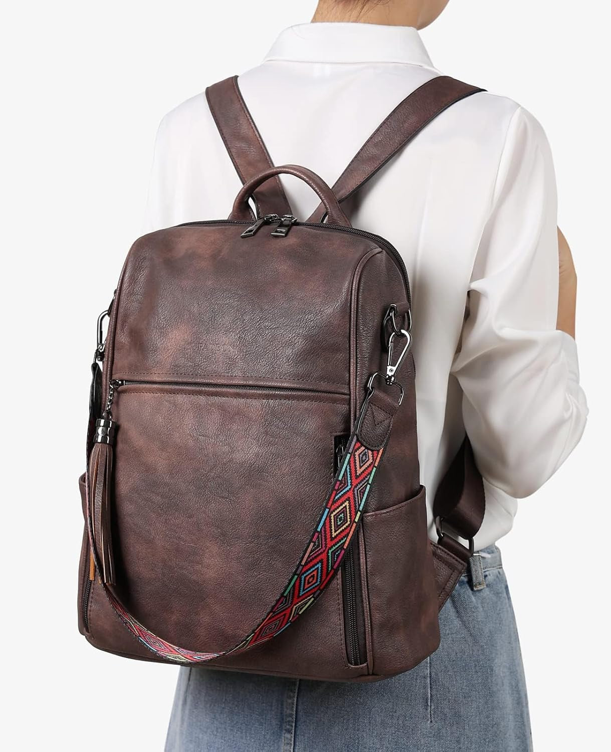 Women's Designer Leather Backpack Purse - Fashionable Travel Shoulder Bag with Tassel Detail