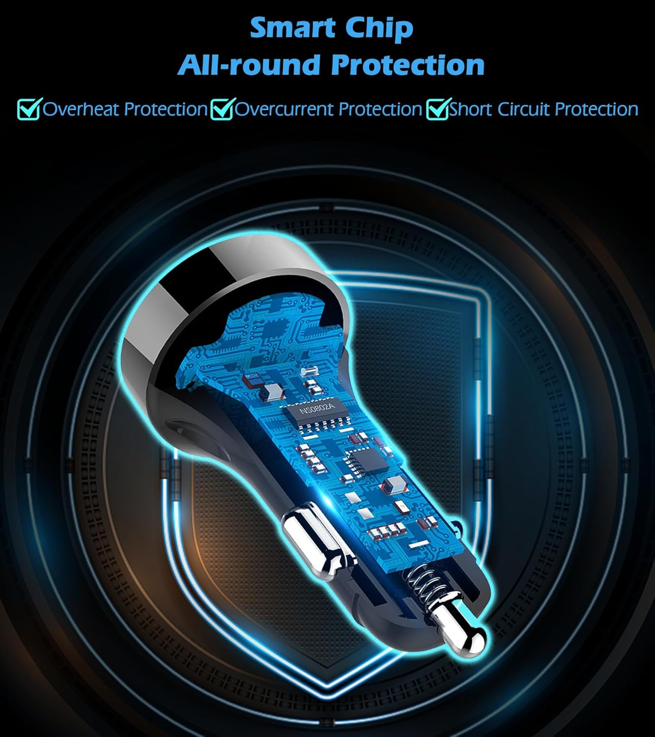 Dual USB Car Charger with 12V/24V Voltage Meter, 4.8A Output, Cigarette Lighter Plug Adapter for iPhone, iPad, Samsung, and Other USB Charging Devices, Silver