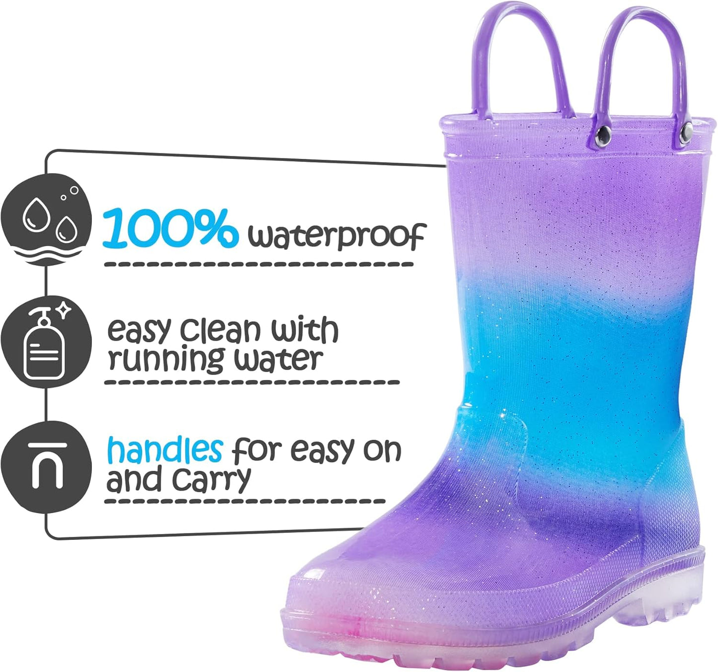 Children's Waterproof Light-Up Rain Boots with Easy-On Handles