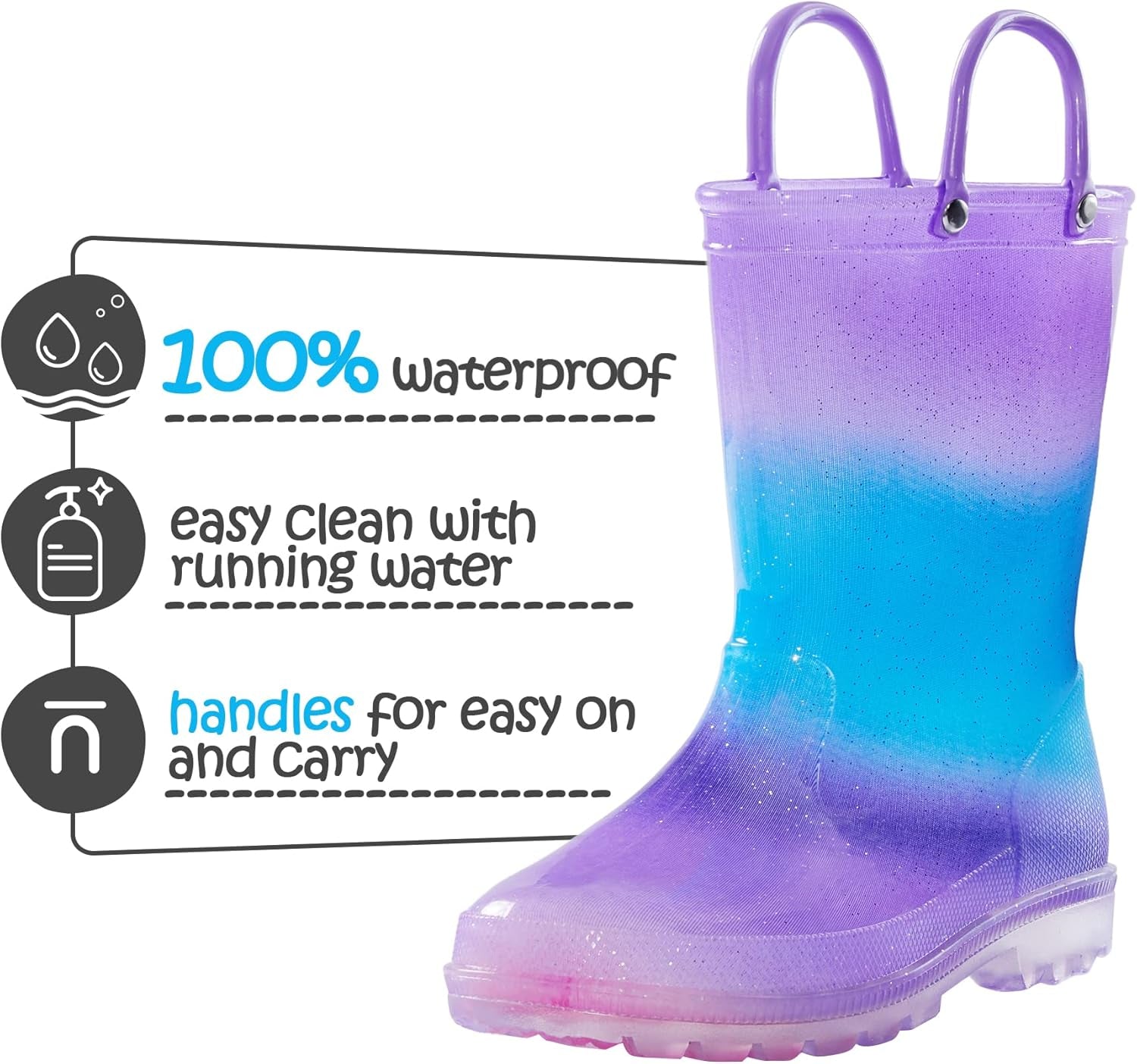 Children's Waterproof Light-Up Rain Boots with Easy-On Handles