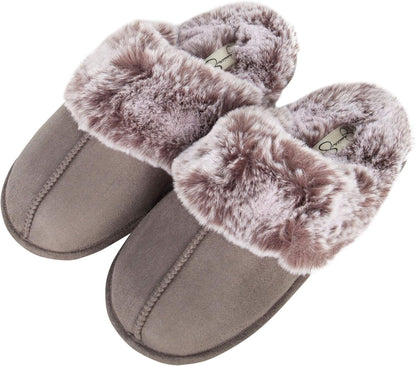 Women's Cozy Faux Fur House Slippers with Memory Foam and Anti-Skid Sole