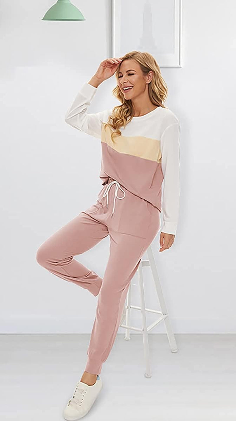 Two Piece Outfits for Women,Long Sleeve Crewneck Pullover Tops and Pants Sweatsuits Lounge Set with Pockets