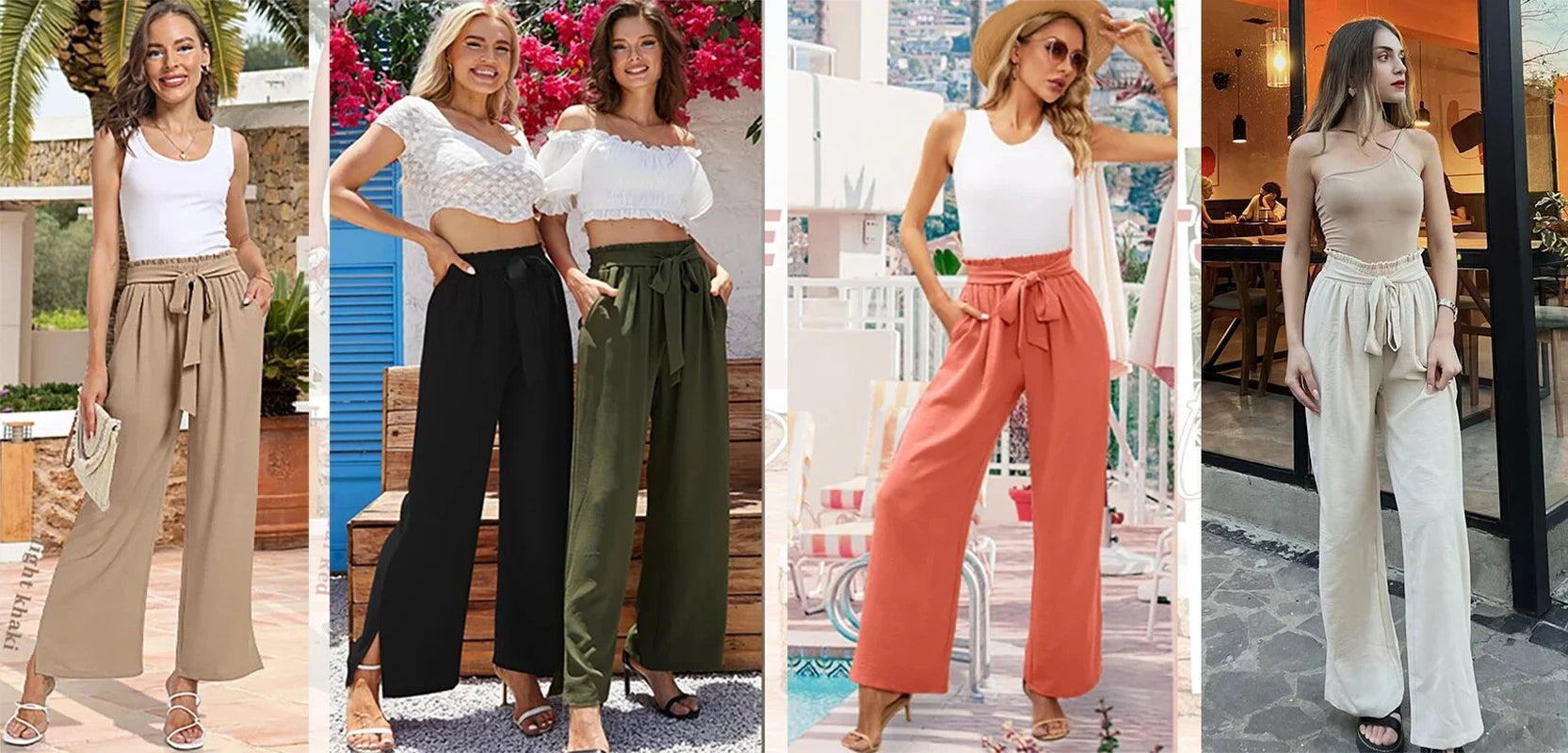 High-Waisted Wide Leg Lounge Pants with Pockets - Adjustable Tie Knot Casual Trousers for Work and Play