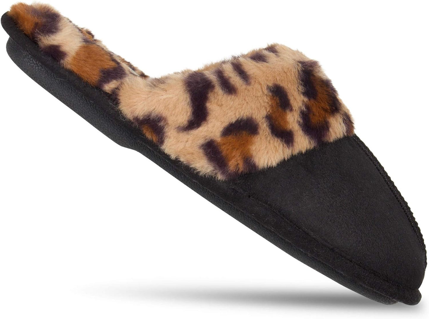 Women's Faux Fur Memory Foam House Slippers with Anti-Skid Sole