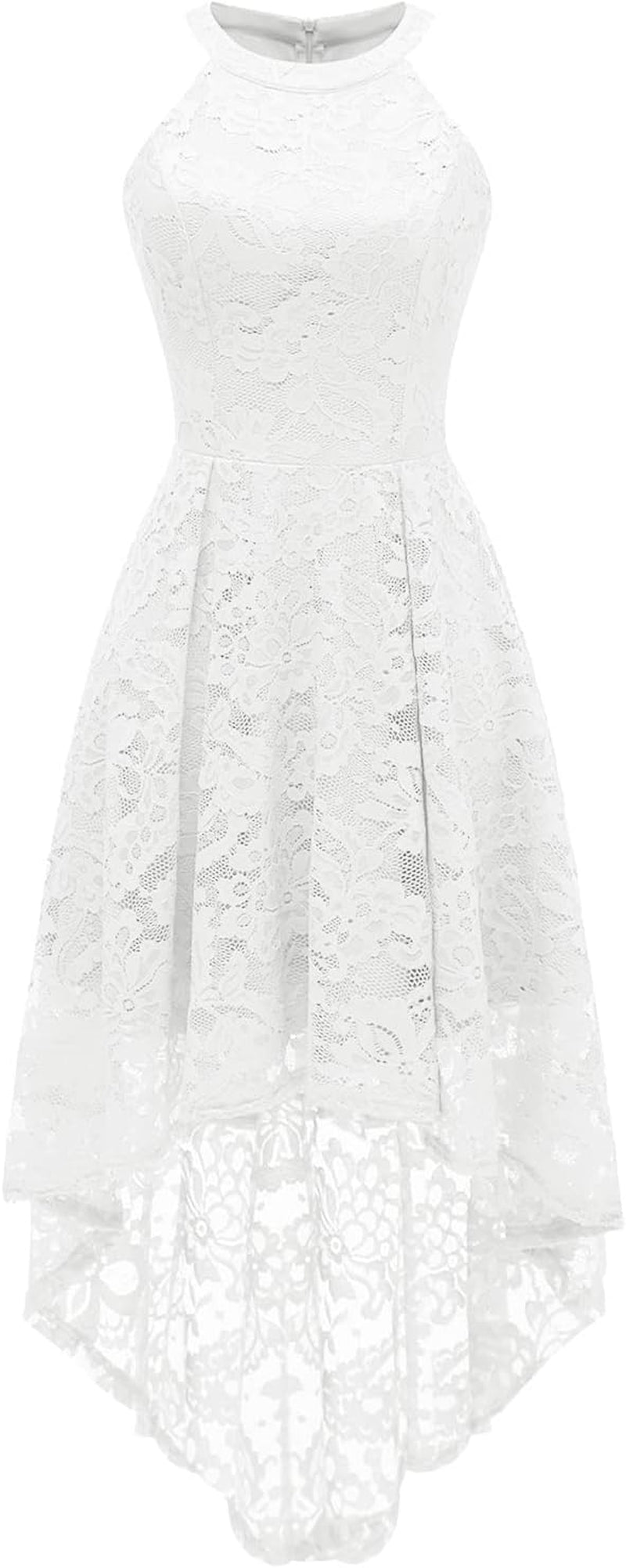 Halter Lace Wedding Guest Dress with Hi-Lo Hem for Women - Formal Cocktail Party and Bridesmaid Attire