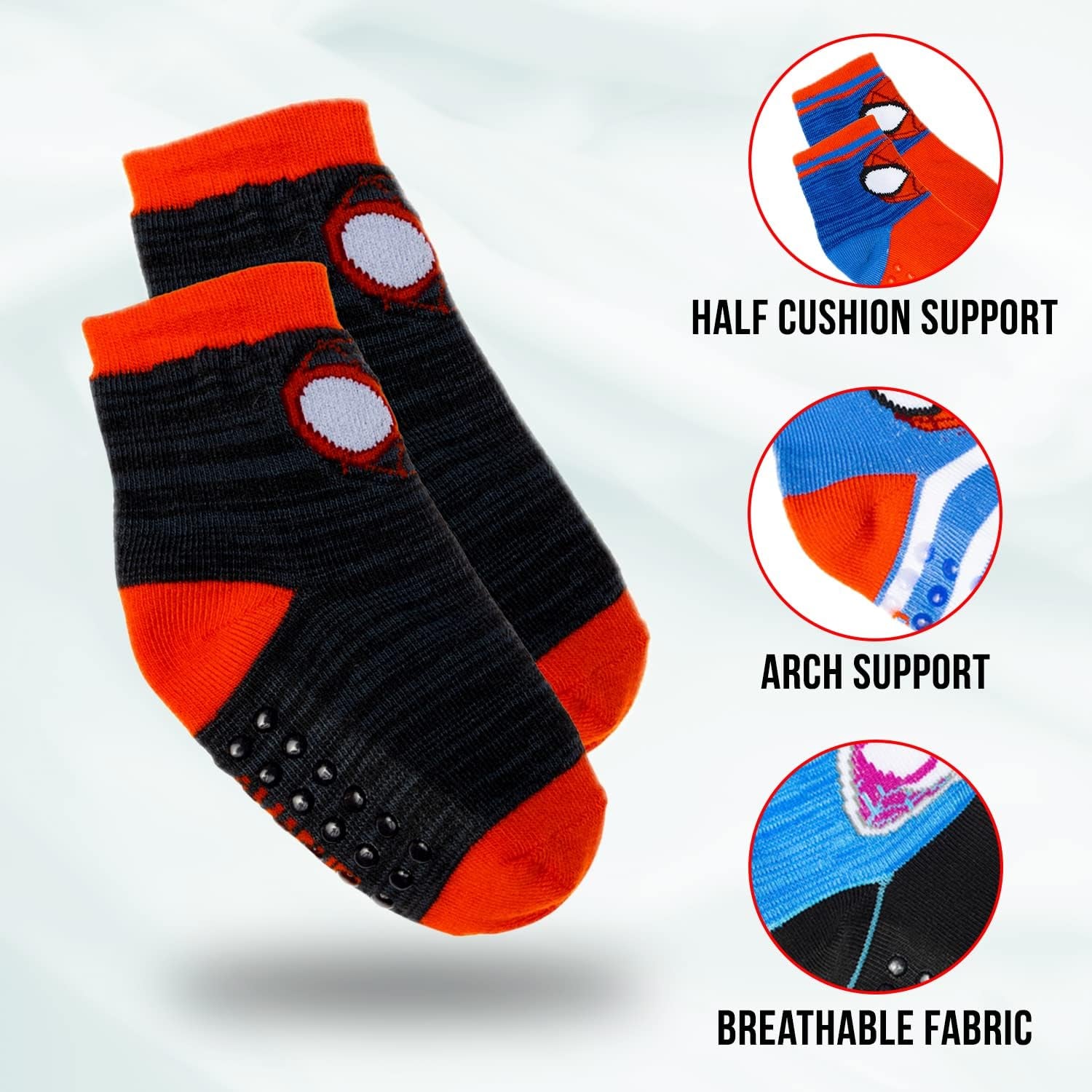 Spiderman Grip Socks, 10 Pack, Toddler Boys, Ankle Length, Multicolor, Small