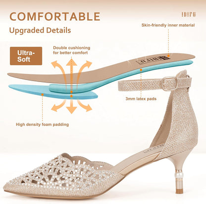 Women's Candice Wedding Pumps with Rhinestones and Sequins - Low Kitten Heels Evening Shoes for Brides