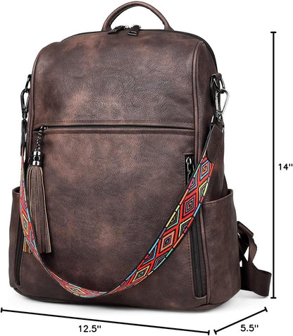 Women's Designer Leather Backpack Purse - Fashionable Travel Shoulder Bag with Tassel Detail