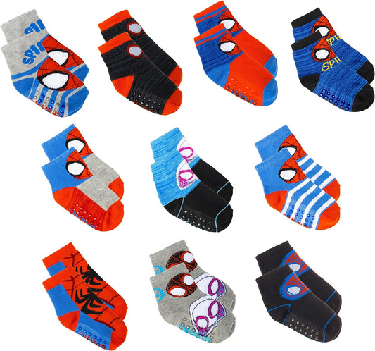 Spiderman Grip Socks, 10 Pack, Toddler Boys, Ankle Length, Multicolor, Small