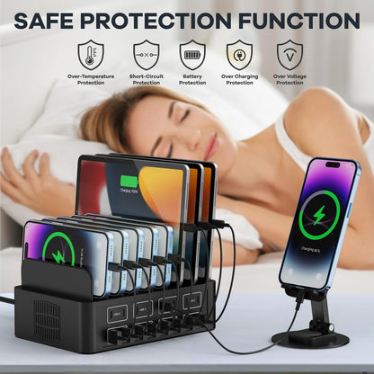 150W/35A Charging Station for Multiple Devices, 16 Port USB C Fast Charging S...