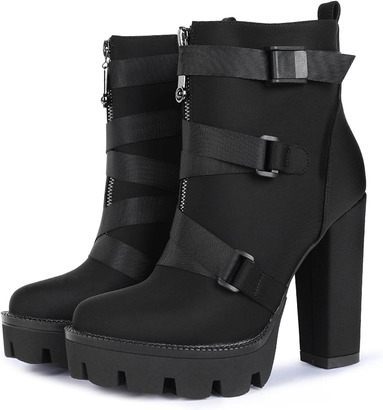 Women's Platform Combat Boots with Chunky Heels and Lace-Up Design