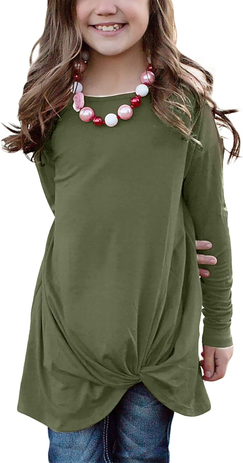 Girls' Casual Knot Front Long Sleeve Tunic Blouse T-Shirt, Sizes 4-13