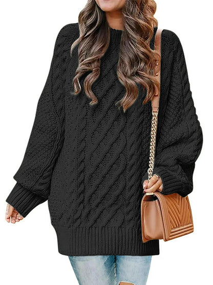 Cozy Chic:  Oversized Cable Knit Chunky Pullover Sweater for Women