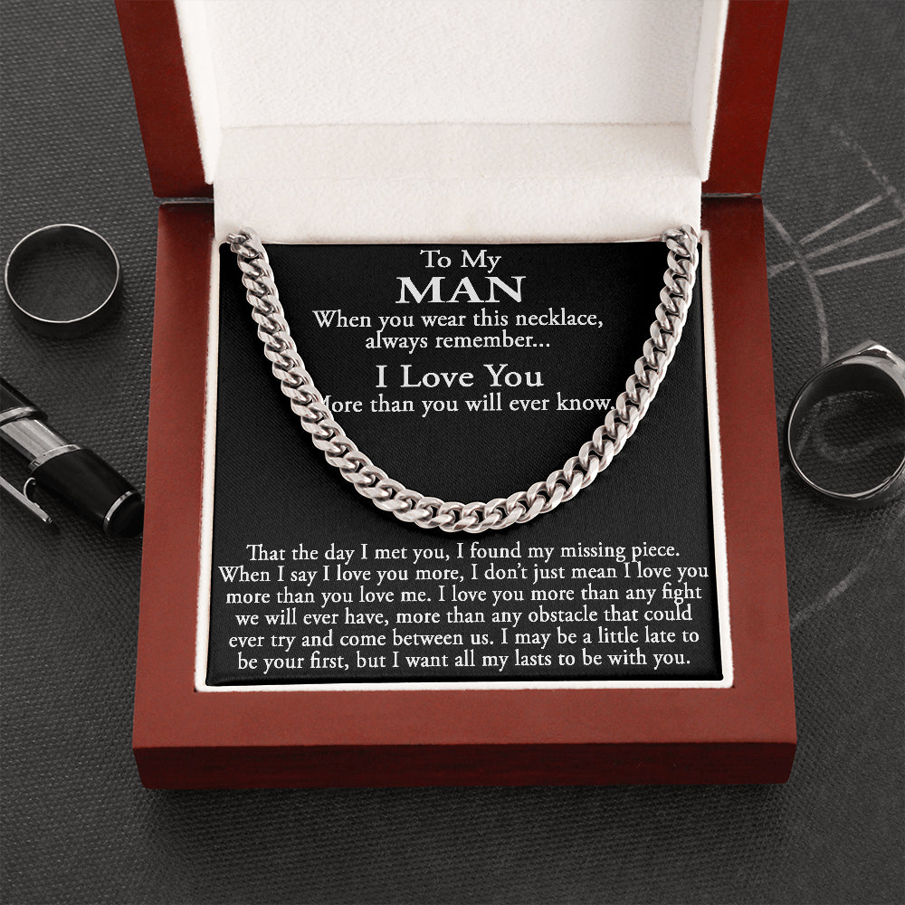 Sentimental Gift for My Man, Meaningful Boyfriend Cuban Link 18" Chain Necklace
