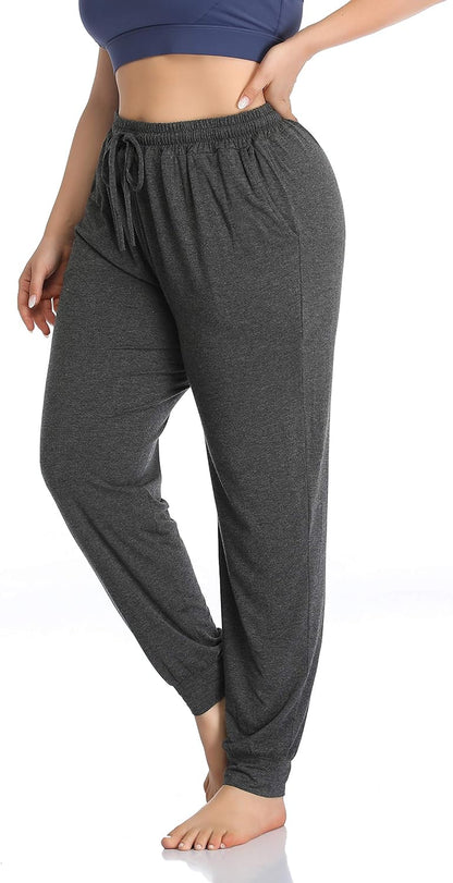 Women's Plus Size Casual Lounge Yoga Pants - Comfortable Relaxed Joggers with Drawstring and Pockets
