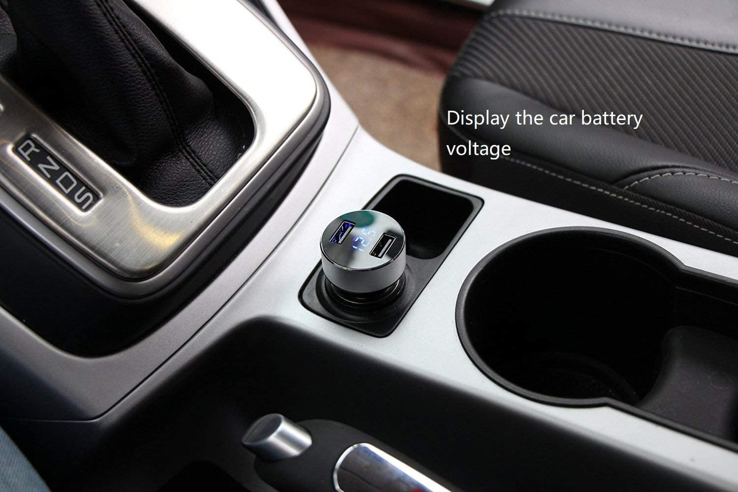 Dual USB Car Charger with 12V/24V Voltage Meter, 4.8A Output, Cigarette Lighter Plug Adapter for iPhone, iPad, Samsung, and Other USB Charging Devices, Silver