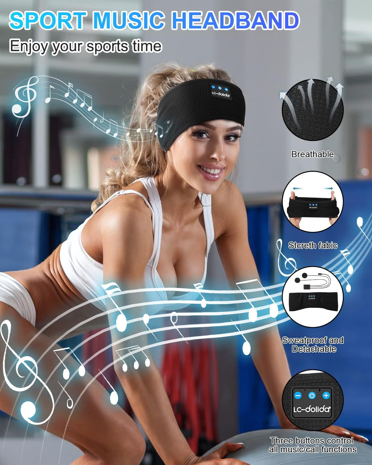 Bluetooth Headband, Cozy Wireless Band Sleep Headphones Sleep Mask