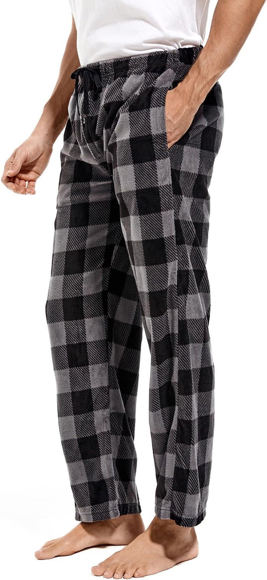 Men's Fleece Lounge Pajama Pants - Available in 1-Pack or 3-Pack, Plaid Sleepwear with Pockets and Microfleece Material