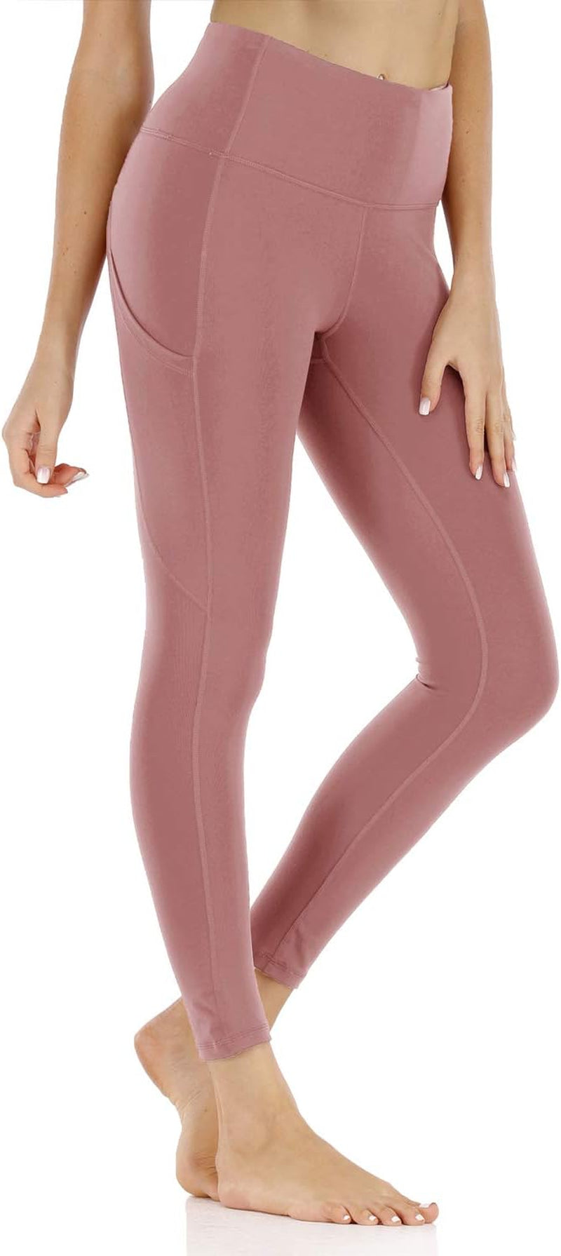 Target Workout Leggings Women'S High Waisted Yoga Pants with Side Pockets Running Trousers Tummy Control Stretch Tights Pink L US 8 10