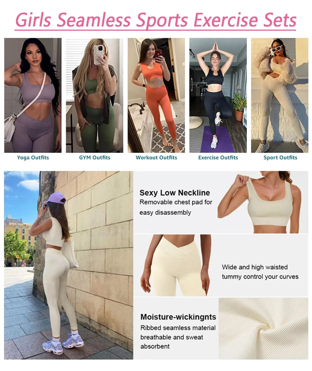 Elevate Your Workout with  Seamless 2-Piece Yoga Set - High Waisted Leggings & Crop Tank Top