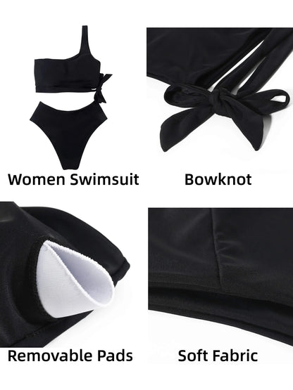 Stylish  One Shoulder High Waisted Bikini Set - Trendy Tie High Cut Swimsuit for Women