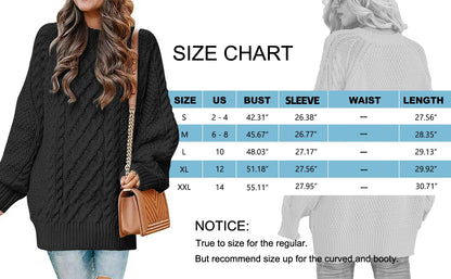 Cozy Chic:  Oversized Cable Knit Chunky Pullover Sweater for Women