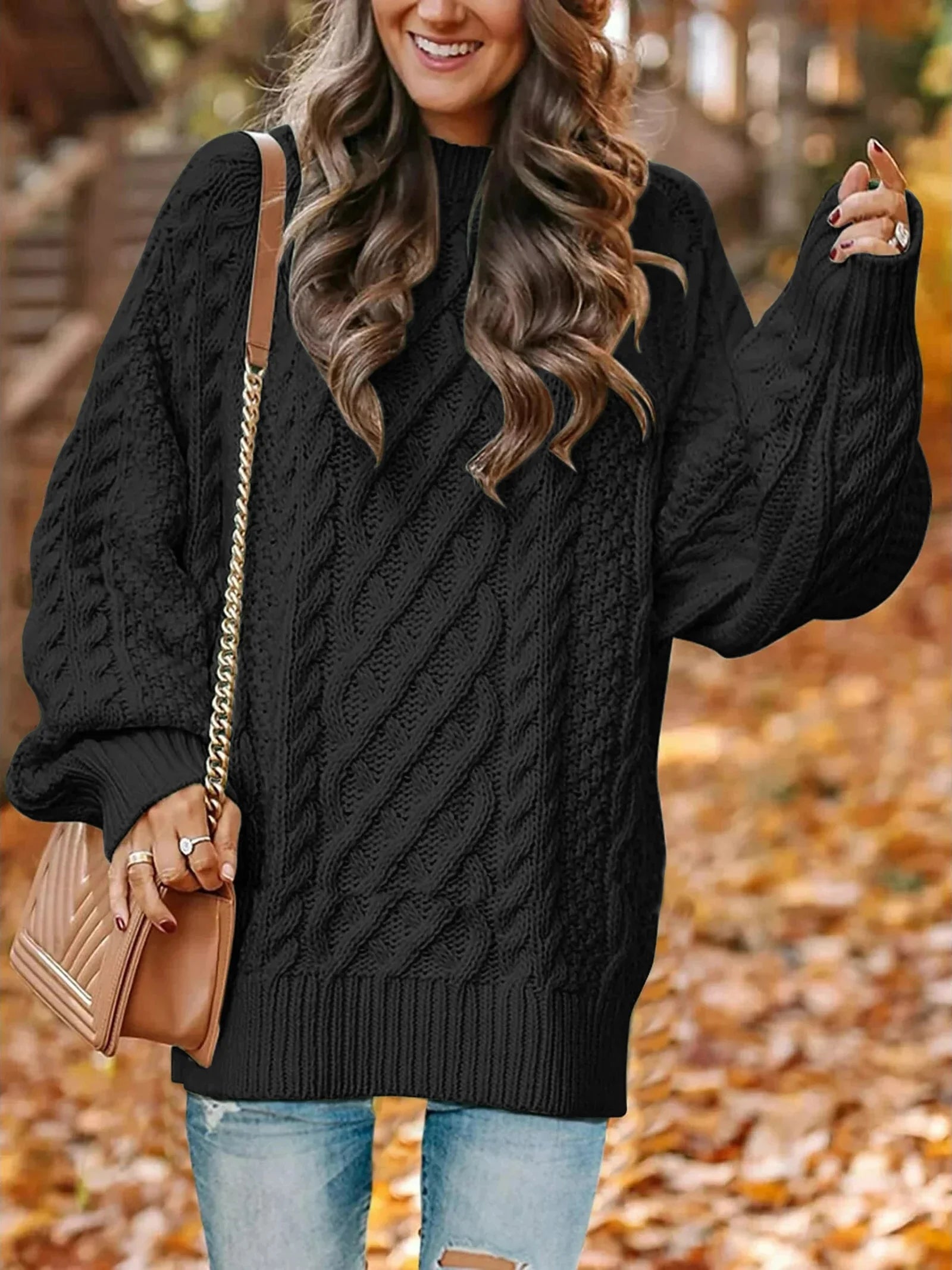 Cozy Chic:  Oversized Cable Knit Chunky Pullover Sweater for Women