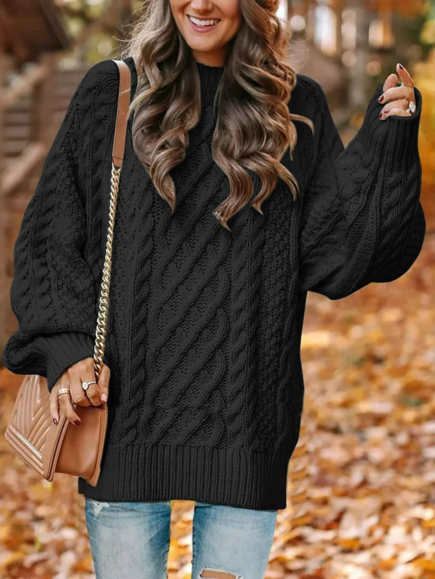 Cozy Chic:  Oversized Cable Knit Chunky Pullover Sweater for Women