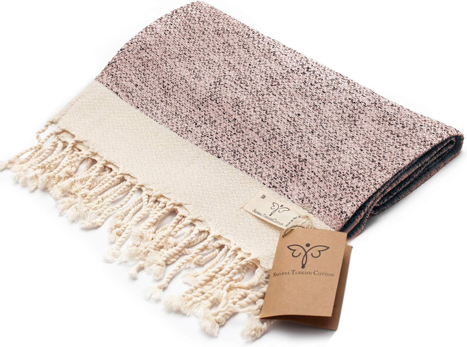 Smyrna Vintage Series Turkish Cotton Hand Towels, 16x40 Inches, Set of 2 Decorative Towels in Blush Pink for Bathroom, Kitchen, Face, Hair, Tea, Yoga, Gym, and Dishcloth Use