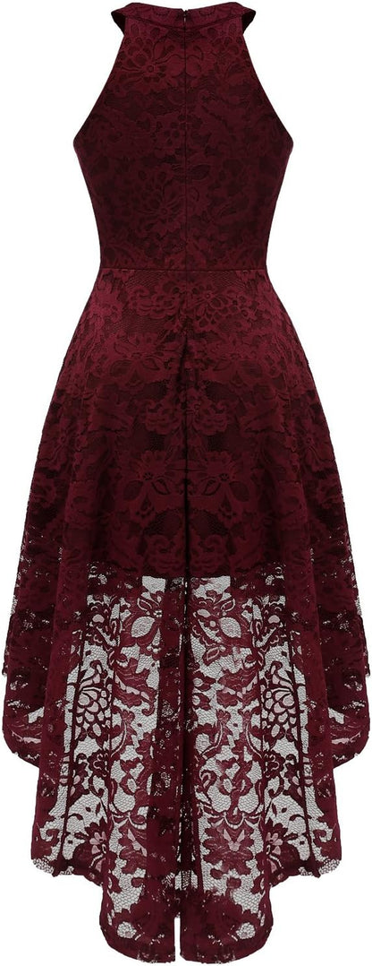 Women's Halter Lace Hi-Lo Cocktail Dress for Weddings and Formal Events