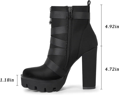 Women's Platform Combat Boots with Chunky Heels and Lace-Up Design