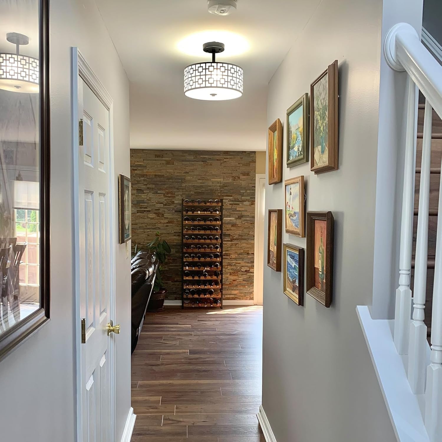 DLLT Modern 3-Light Semi-Flush Mount Ceiling Light Fixture - Drum Style Lighting for Dining Room and Kitchen - Black Double Shade Ceiling Lamp for Bedroom