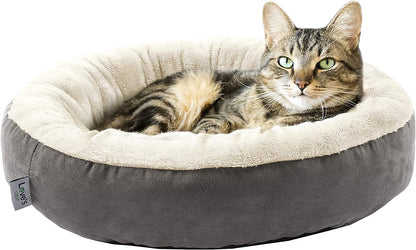 Round Donut Pet Cushion Bed for Cats and Small Dogs, 20-Inch, Anti-Slip Water-Resistant Base, Ultra-Soft Durable Fabric, Washable Luxury Design in Gray