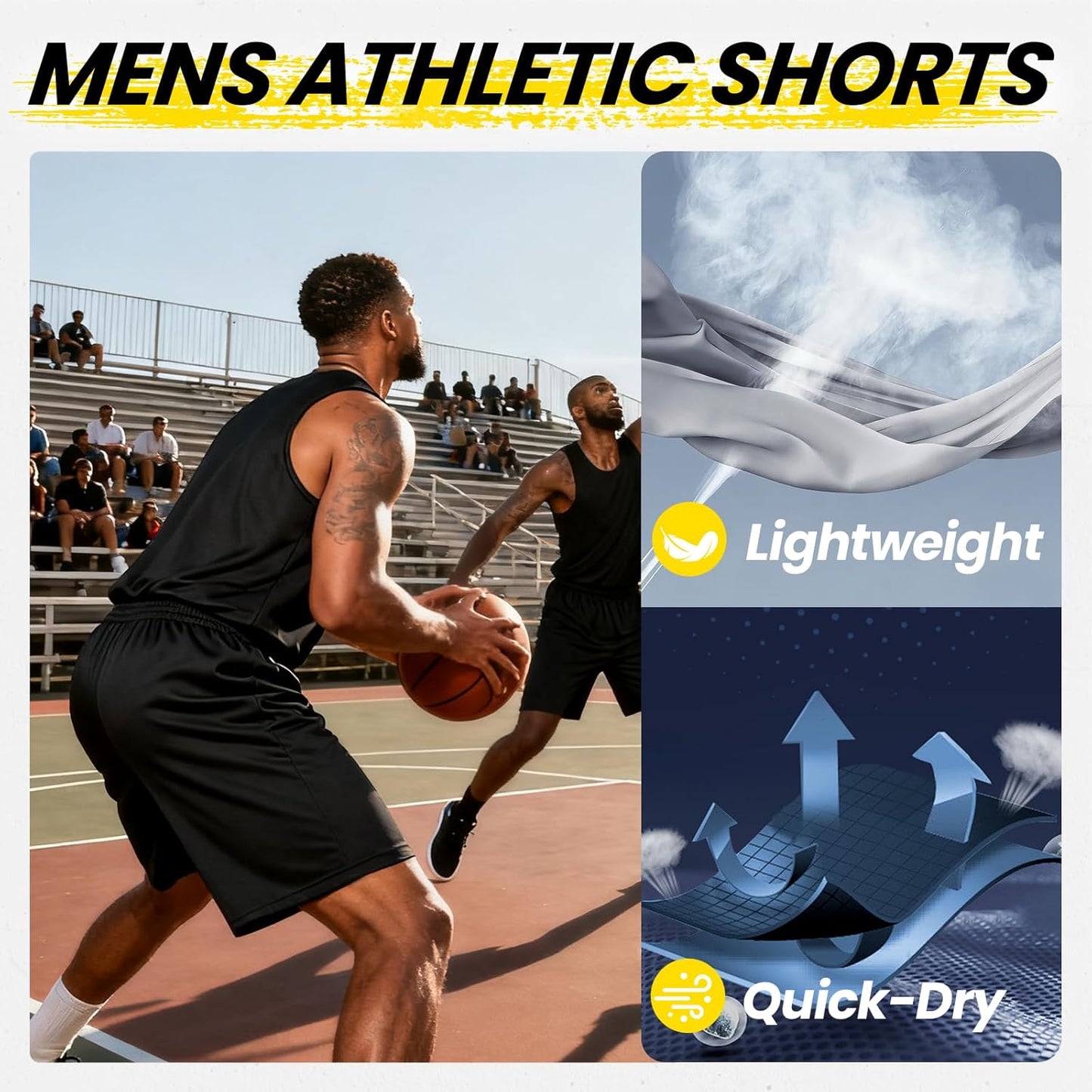 Men's Athletic Shorts with Pockets and Elastic Waistband - Quick Dry Activewear